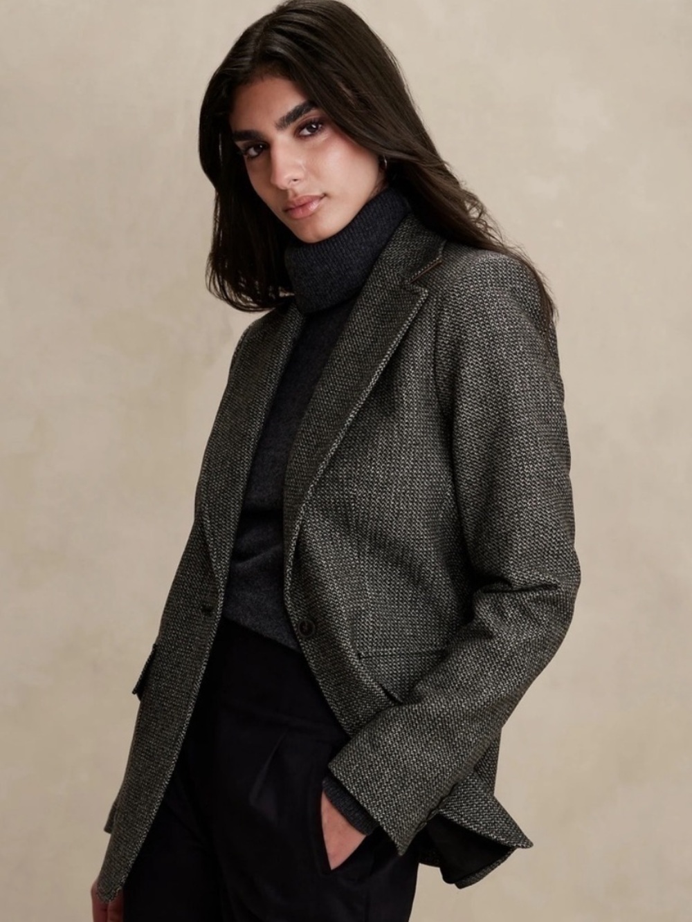 Banana Republic Gray Textured Palmira Tweed Blazer Single Button Sz 14